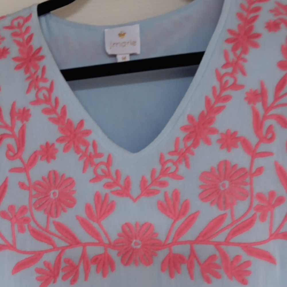 Blue Midi Dress with Pink Embroidery 09/01/25